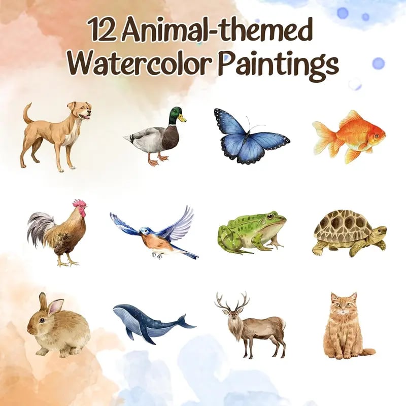 Beginner Watercolor Animal Workbook & Paint Set