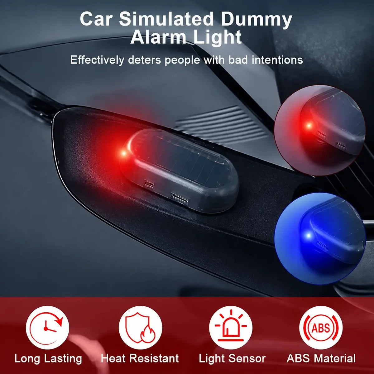 Solar Powered Fake Car Alarm Light, Auto Light Sensor LED Simulated Security Warning Light🚨