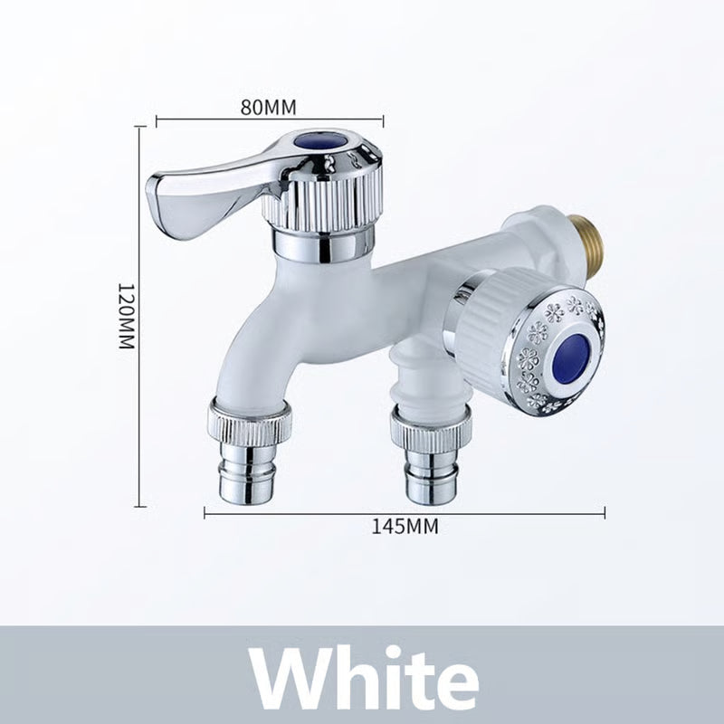 Dual Outlet Washing Machine Plastic Faucet, 1 In 2 Out Water Plastic Tap