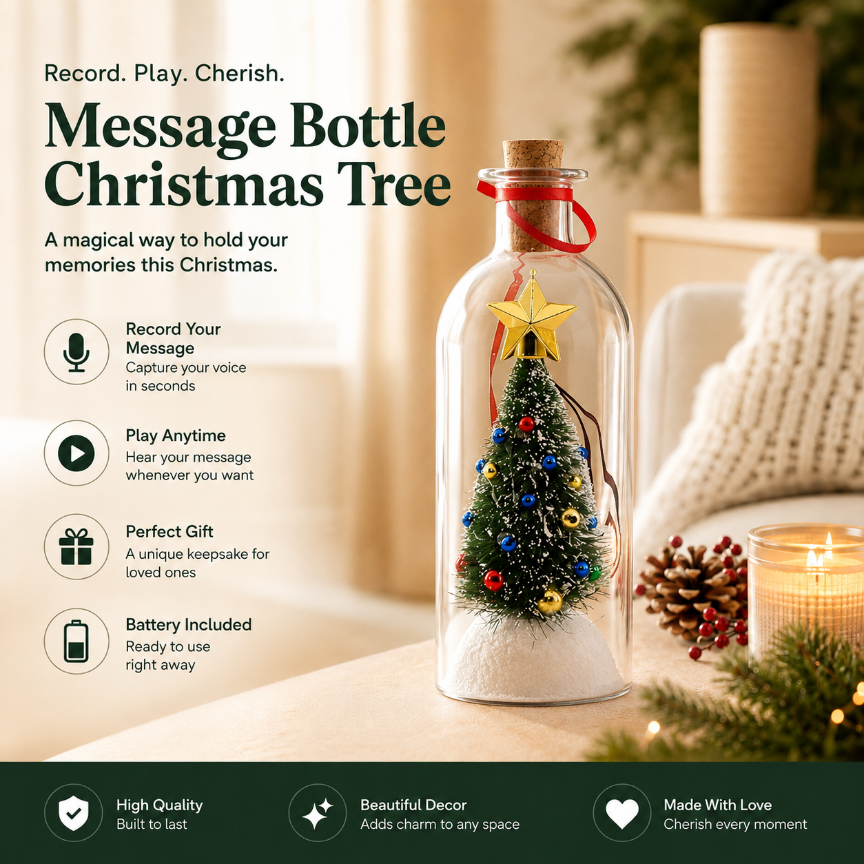 Christmas In July🎄 8" Recordable Christmas Tree Message In A Bottle
